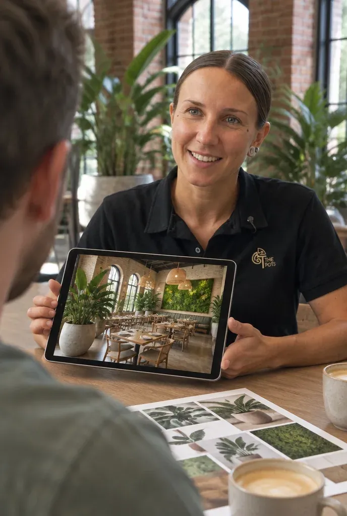 Showing the visual design proposal on a tablet